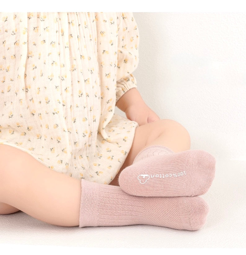 pink ribbed baby socks close-up – soft breathable cotton material