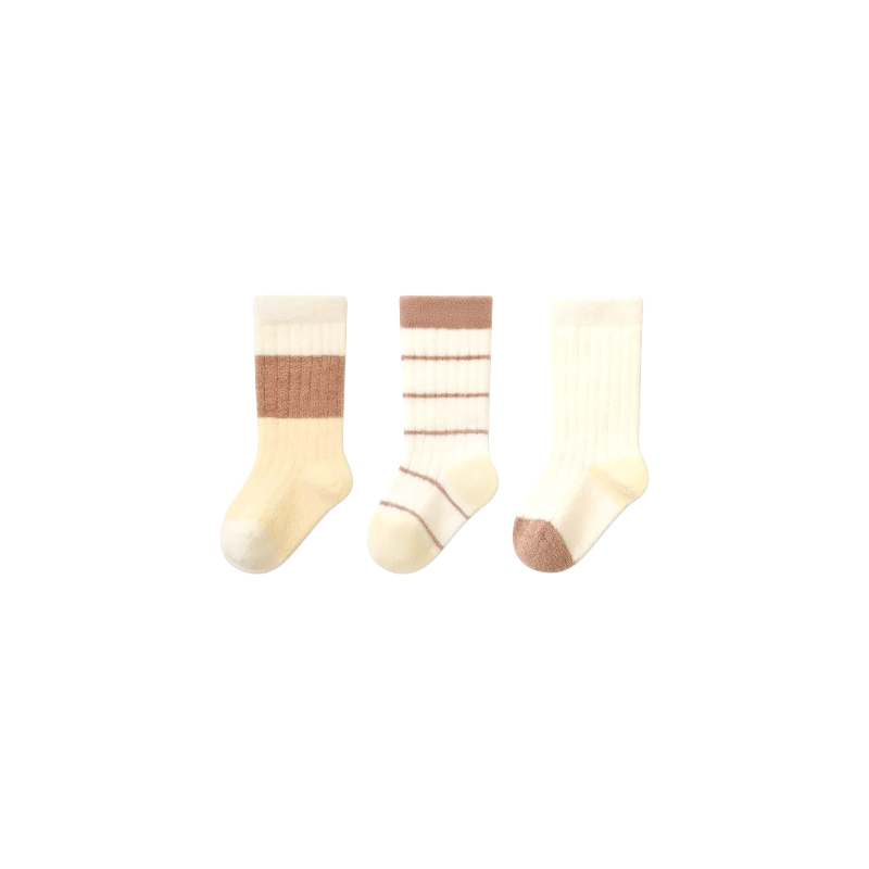 Retro striped winter baby socks 3-pair set in beige, cream, and brown – BabyWonders UK