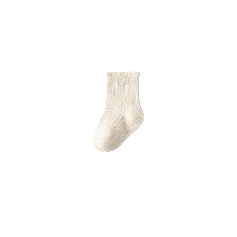 Beige ribbed cotton baby sock – gentle stretch newborn socks