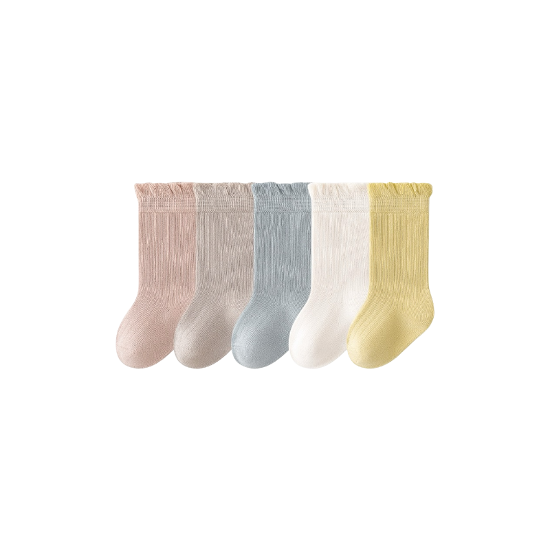 Set of 5 ribbed cotton baby socks – pastel neutral colours, breathable and soft