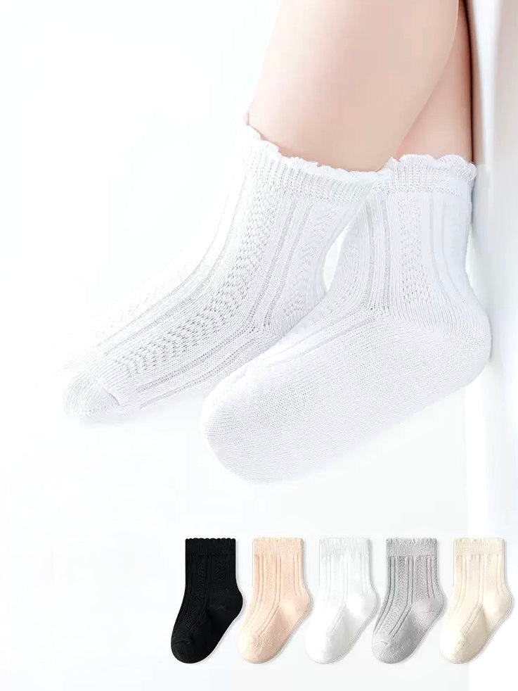 Baby wearing ribbed white cotton socks – soft breathable socks for daily wear