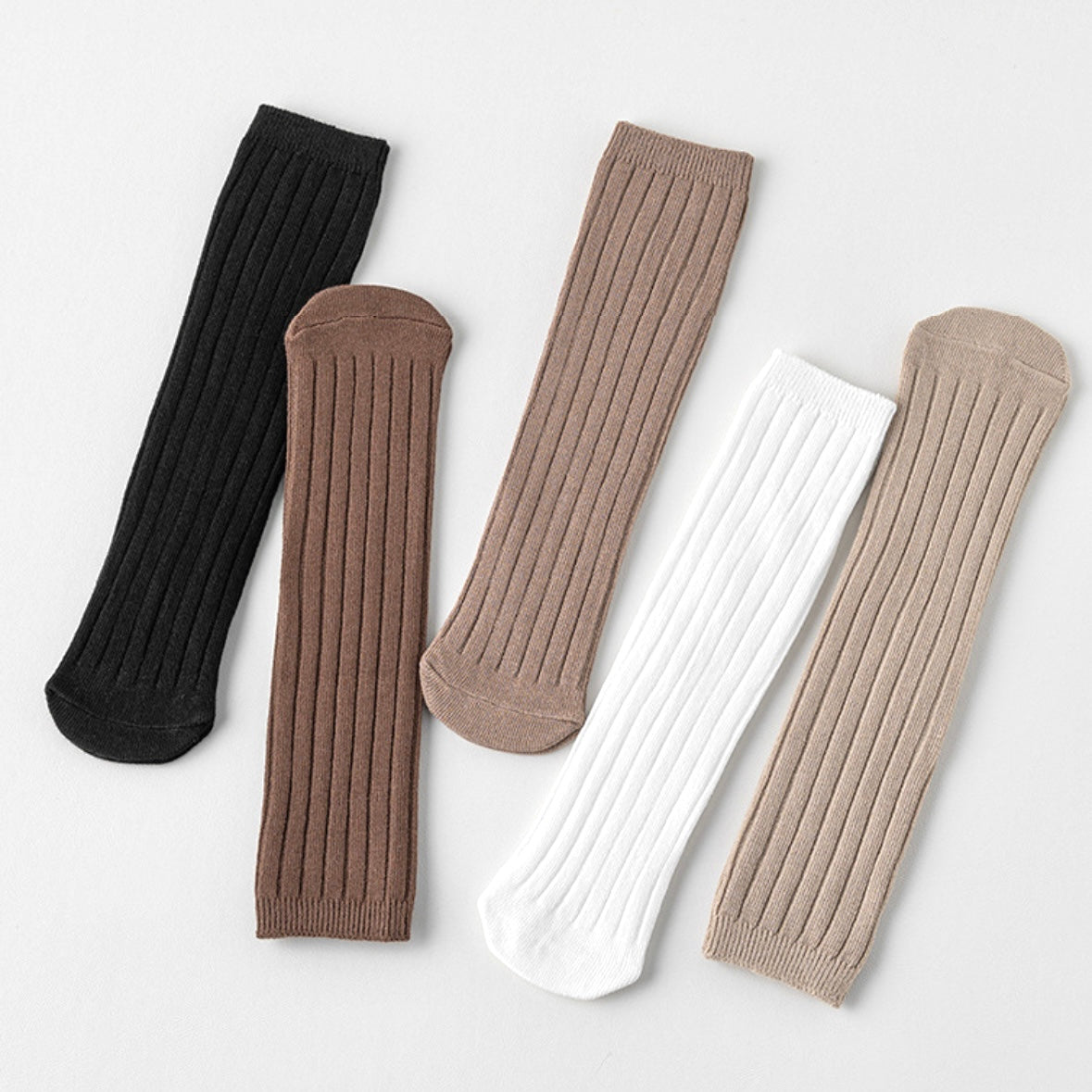 Ribbed knit baby socks set – neutral cotton long socks for babies UK