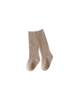Beige ribbed long baby socks – breathable cotton knee-high socks for toddlers