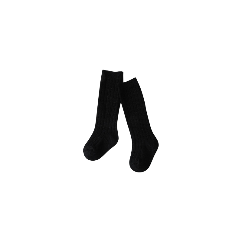 Black ribbed long cotton baby socks – cosy knee-high socks for babies