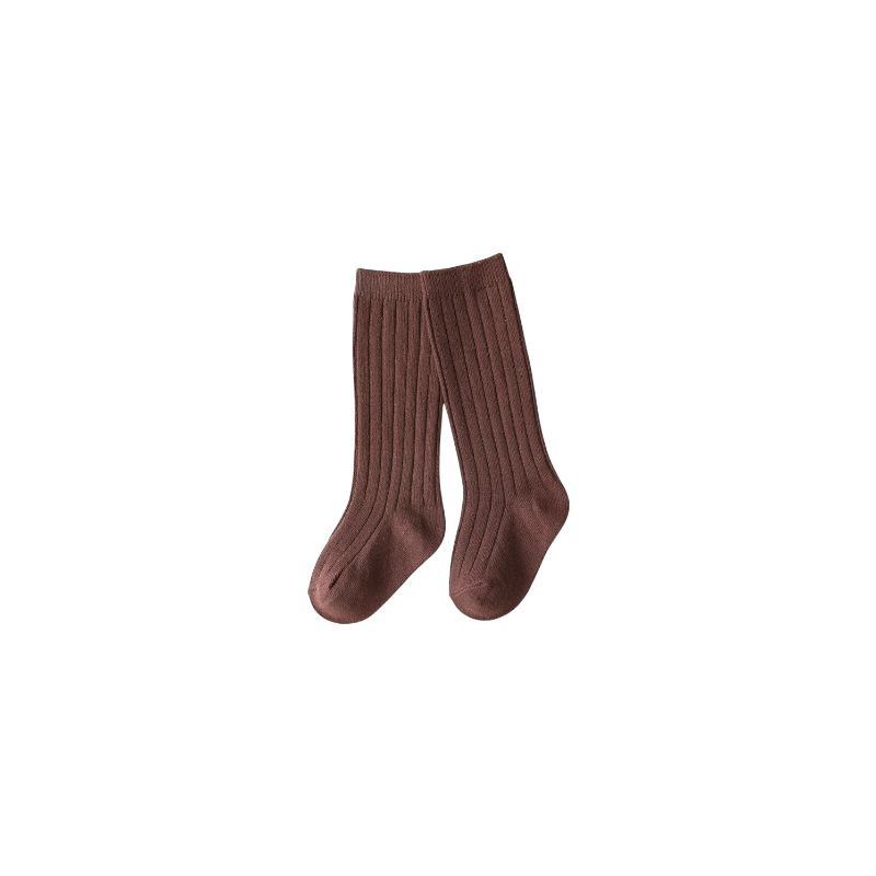 brown ribbed long baby socks – comfortable cotton socks for babies and toddlers