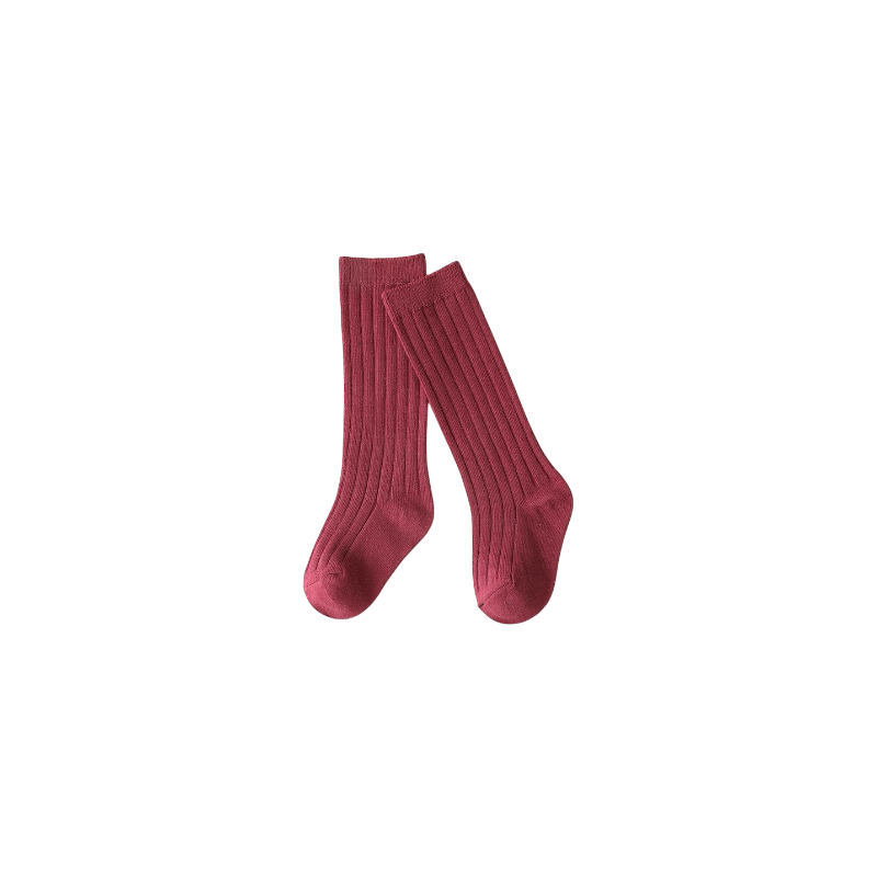Red ribbed long cotton baby socks – soft and stretchy knee-high baby socks