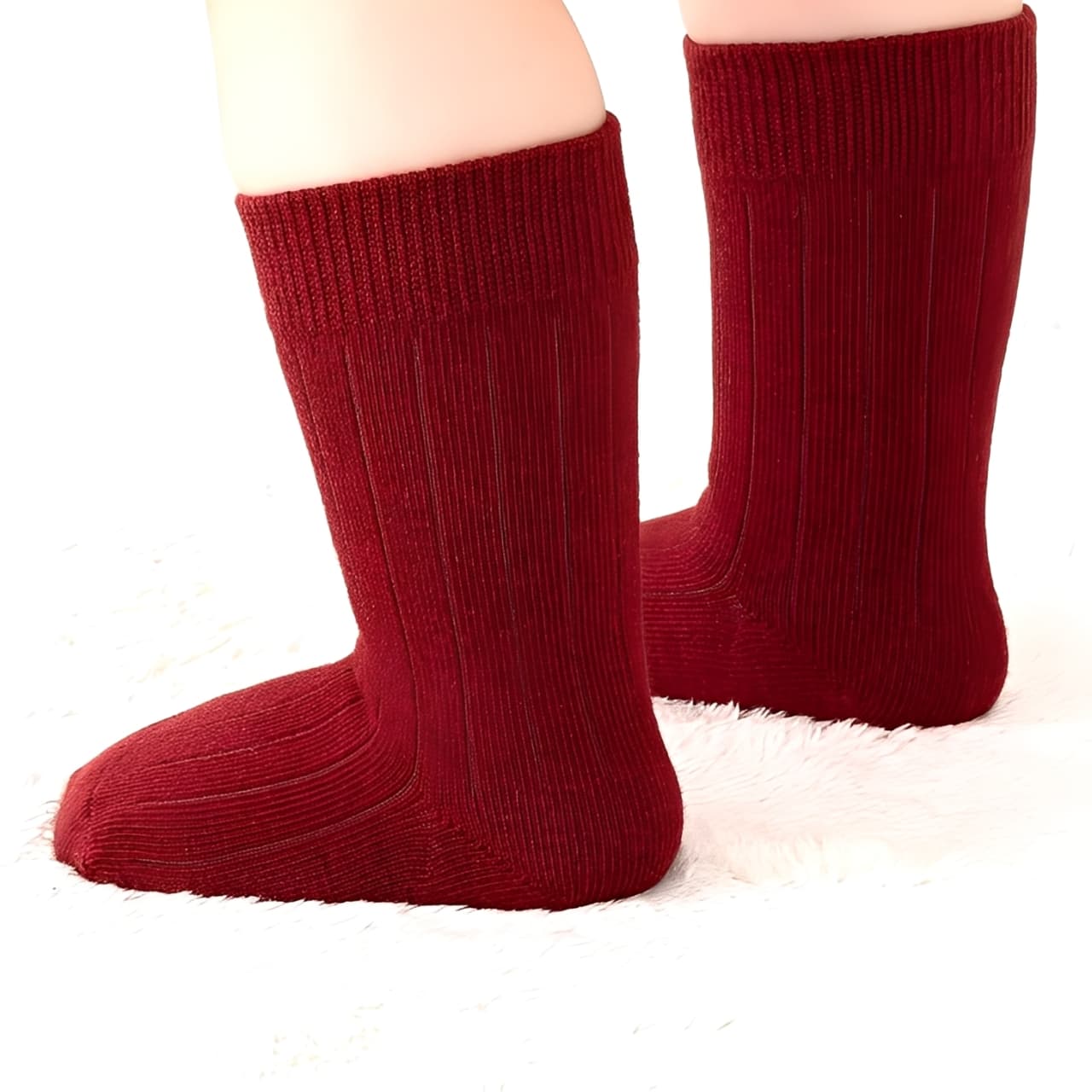 Deep red ribbed baby socks – cozy thick cotton socks for infants and toddlers