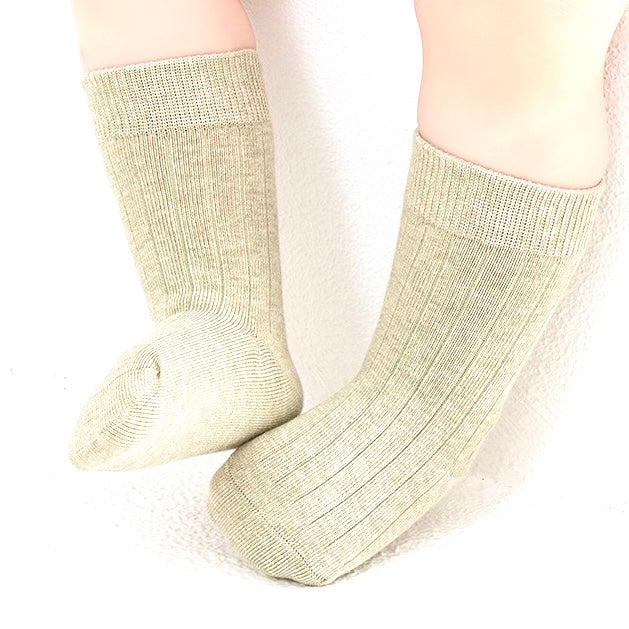 Light olive ribbed knit baby socks – soft cotton toddler socks for autumn and winter