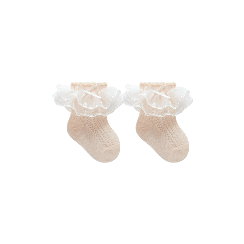 Beige ruffle lace baby socks – breathable frilled baby socks UK
