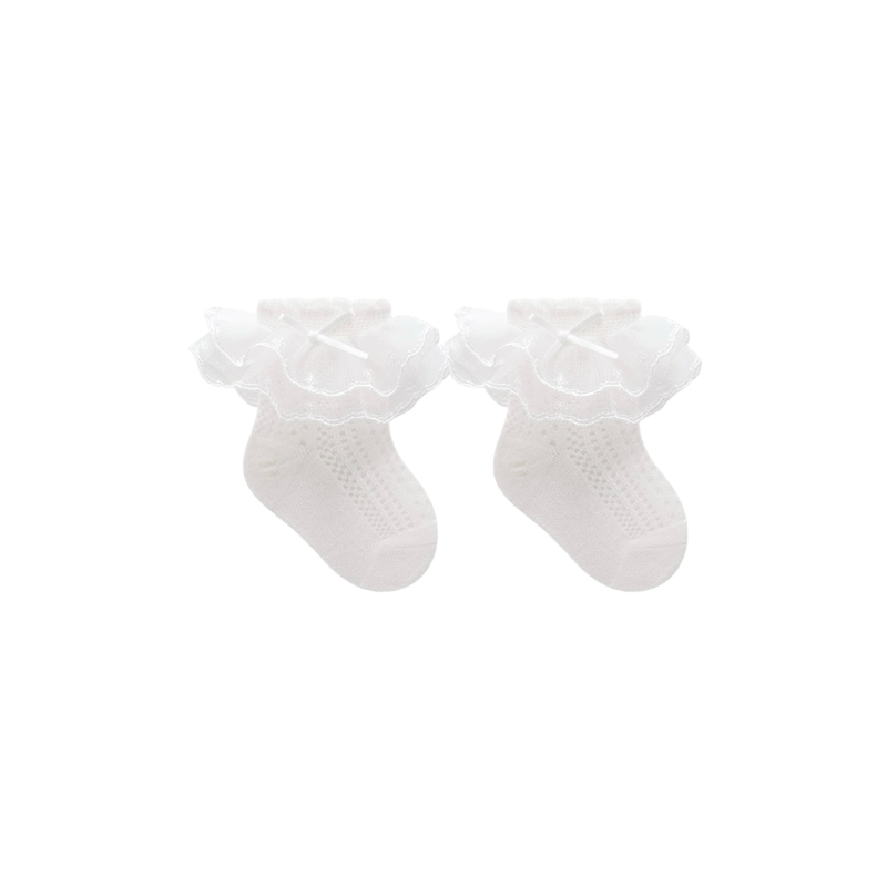 Ruffle lace baby socks white – frilly cotton socks for newborns UK