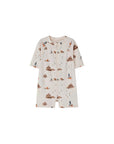 Sandcastle print baby zip swim romper, coastal toddler swimsuit perfect for beach days