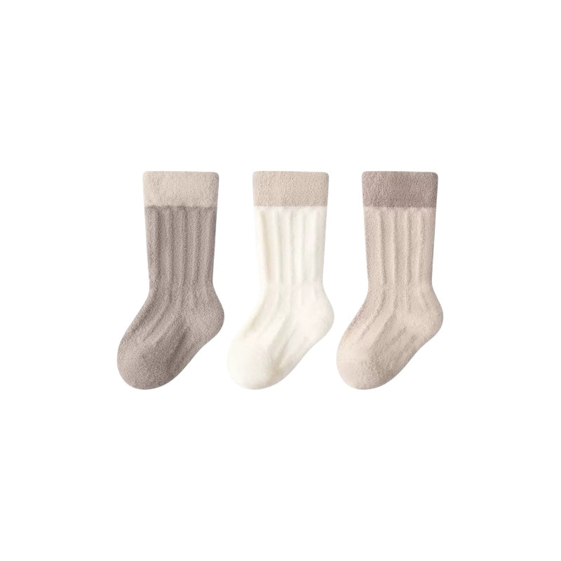 Soft ribbed baby socks thick cotton warm set in neutral beige and cream tones