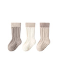 Soft ribbed baby socks thick cotton warm set in neutral beige and cream tones
