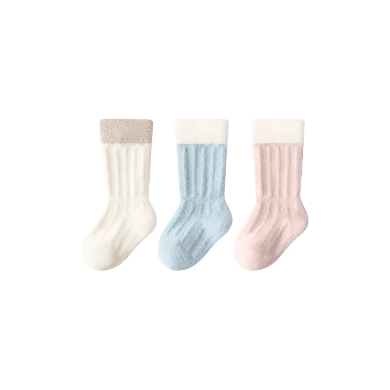 Soft ribbed baby socks thick cotton warm set in pastel blue pink and cream colours