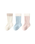Soft ribbed baby socks thick cotton warm set in pastel blue pink and cream colours