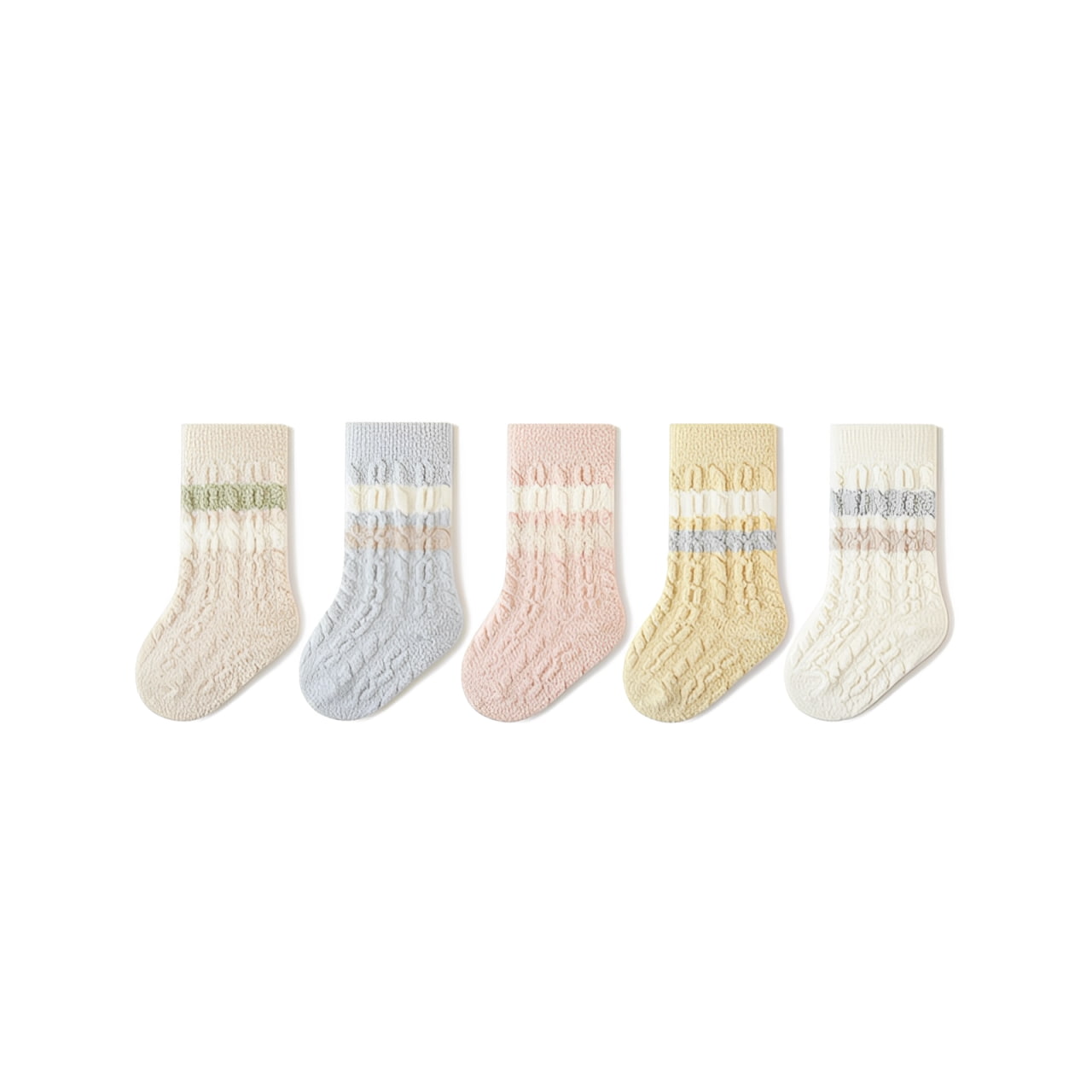 Striped cable knit baby socks in soft pastel cotton colours with cosy breathable knit for everyday baby wear