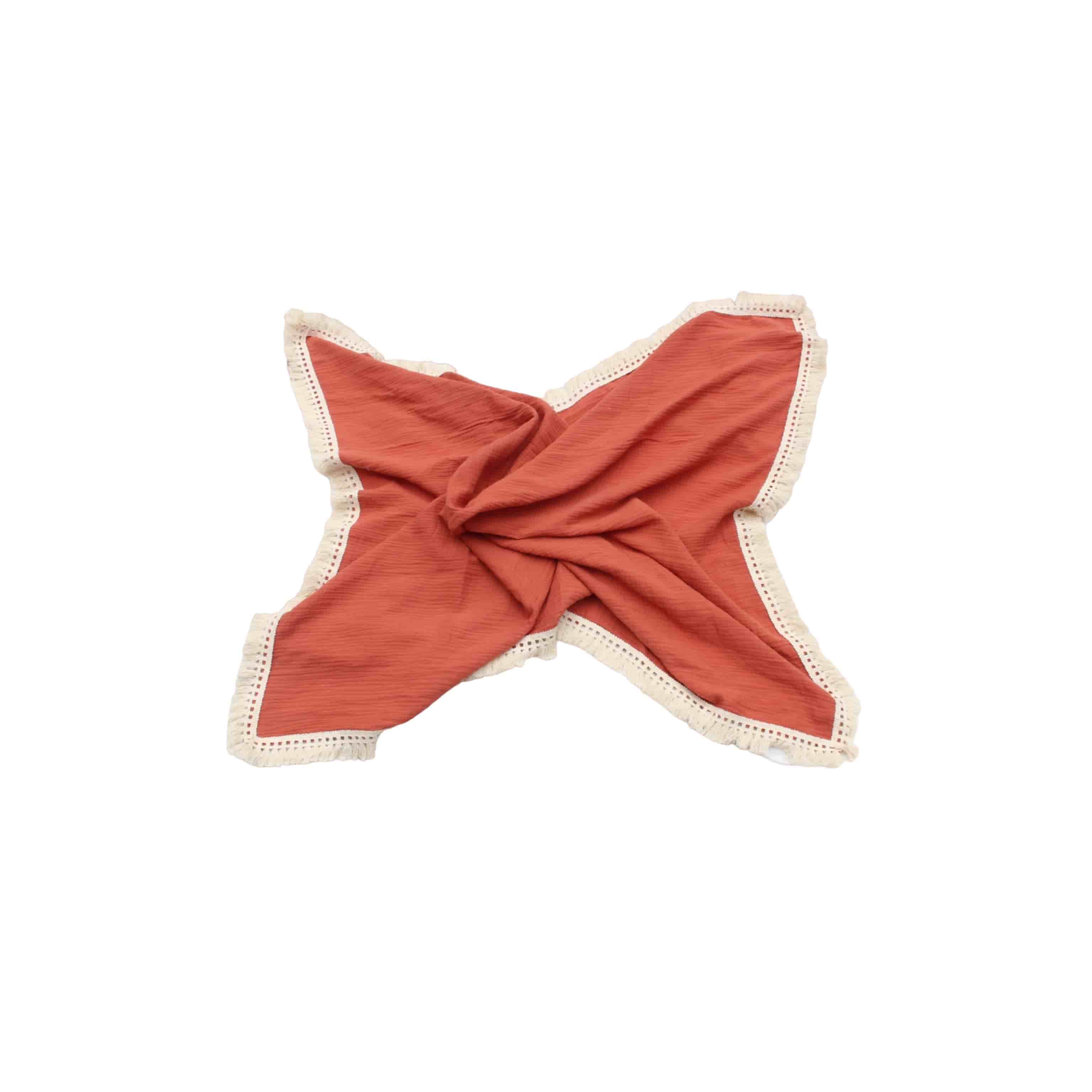 Soft tassel coral baby blanket made from breathable cotton, ideal for newborns, prams, cots and baby shower gifts.