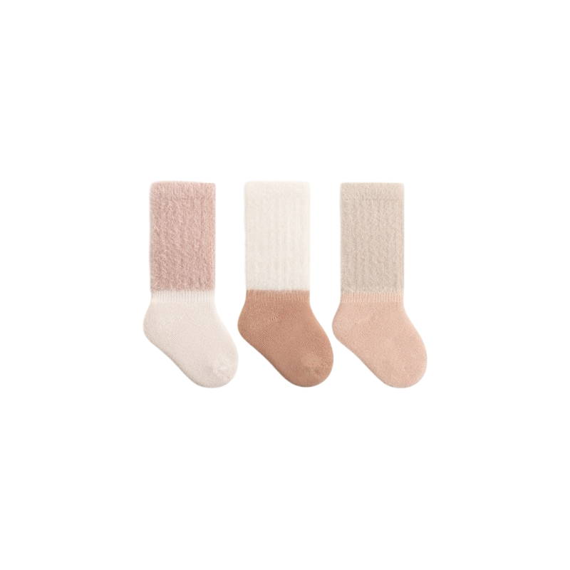 Two-tone winter knit baby socks – soft warm colour block socks UK