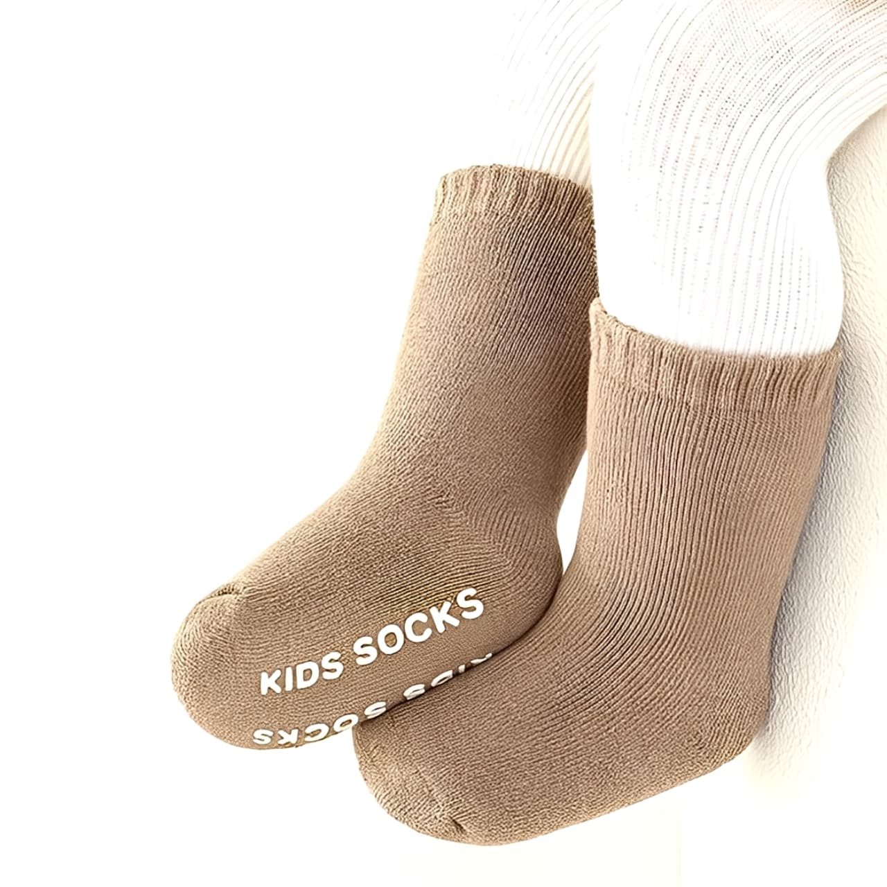 Warm brown cotton socks for toddlers with anti-slip grip sole
