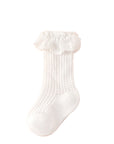White lace edge infant socks with soft cotton mesh design.