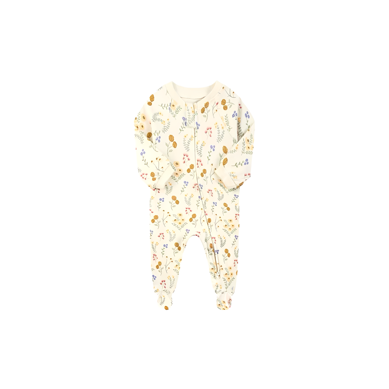 organic baby sleeper with colorful wildflower floral print
