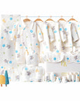 Winter baby gift set 26 pieces, blue elephant themed newborn essentials box, cozy cotton baby clothes set, baby shower gift