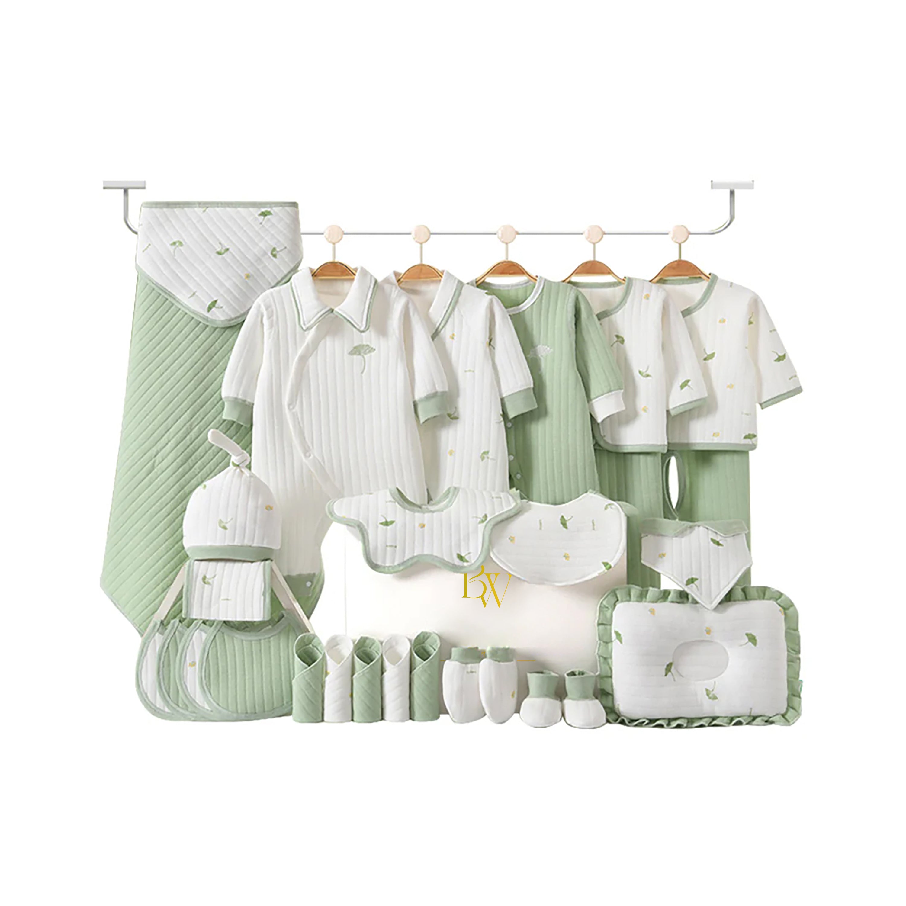 Winter baby gift set 28 pieces, dark sea green winter warmers newborn essentials box, cozy cotton baby clothes set, baby shower gift