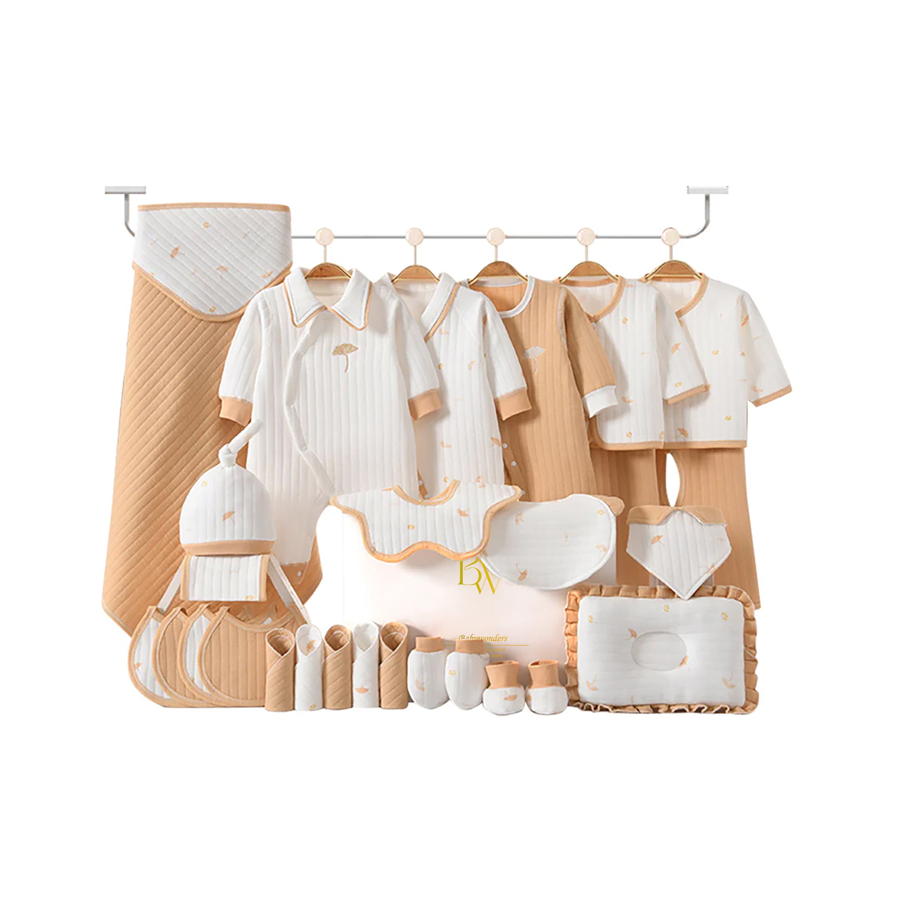 Winter baby gift set 28 pieces, light salmon winter warmers newborn essentials box, cozy cotton baby clothes set, baby shower gift