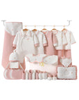 Winter baby gift set 28 pieces, pink winter warmers newborn essentials box, cozy cotton baby clothes set, baby shower gift