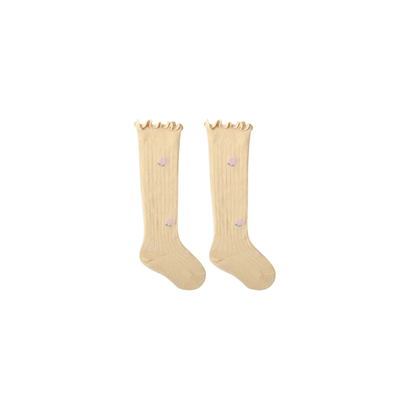 Yellow scallop edge knee-high baby socks – breathable cotton socks for everyday wear