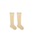Yellow scallop edge knee-high baby socks – breathable cotton socks for everyday wear