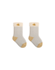 Yellow and cream striped baby socks with bear embroidery – cute and cozy mid-calf design